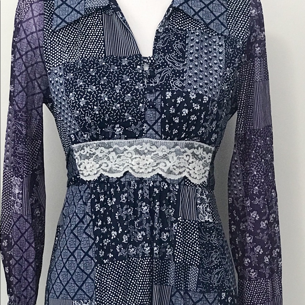 Vintage Prairie Maxi Dress Lace Trim Patchwork 70s - Picture 3 of 8